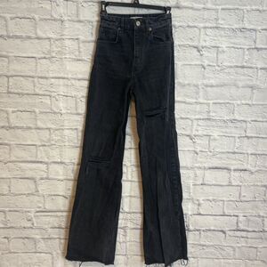 Zara Black Distressed Knee High Waisted Grunge Y2K Casual Jeans Size 0